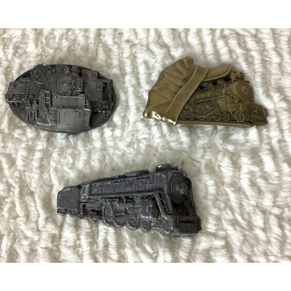 Vintage Locomotive Steam Train Brass & Metal Belt Buckles Railroad LOT OF 3